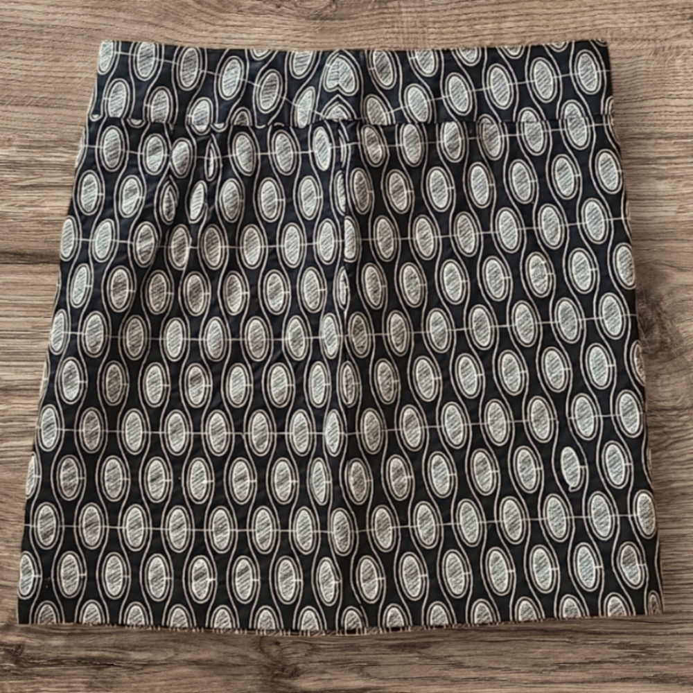 Loft Pencil Skirt Black & White Jacquard Oval Print Work Preppy Secretary SZ 8
